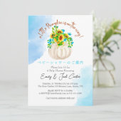 リトルカボチャ赤ちゃんガールシャワーブルーウォーター色 招待状 (スタンド正面)