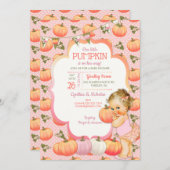 リトルカボチャ赤ちゃんガールシャワーライトブロンド 招待状 (正面/裏面)