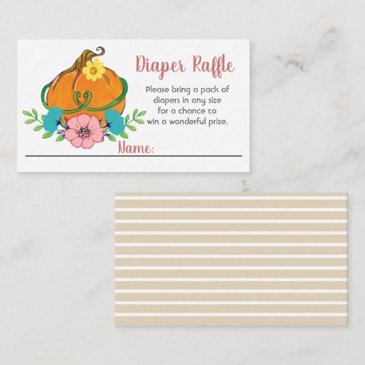 リトルカボチャ赤ちゃんシャワーおむつラッフル エンクロージャーカード (正面/裏面)
