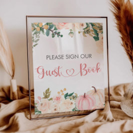 リトルカボチャ赤ちゃんシャワーゲストブックサイン ポスター