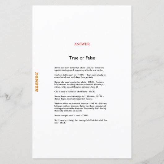 リトルカボチャ赤ちゃんシャワーゲーム印刷 (裏面)