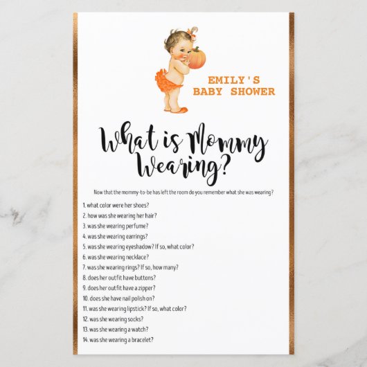 リトルカボチャ赤ちゃんシャワーゲーム印刷 (正面)