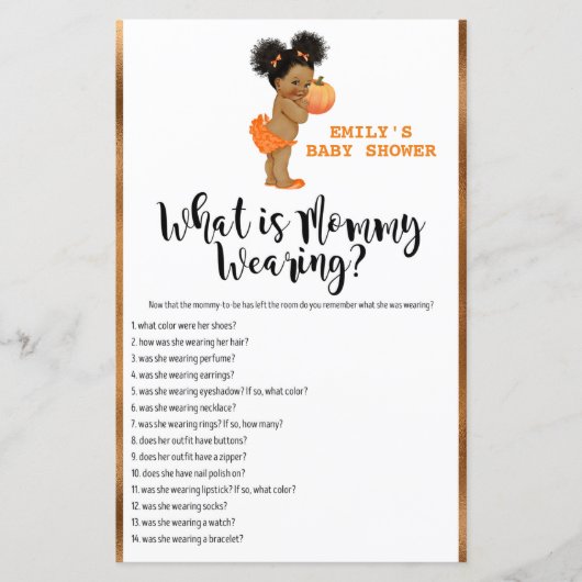 リトルカボチャ赤ちゃんシャワーゲーム印刷 (正面)