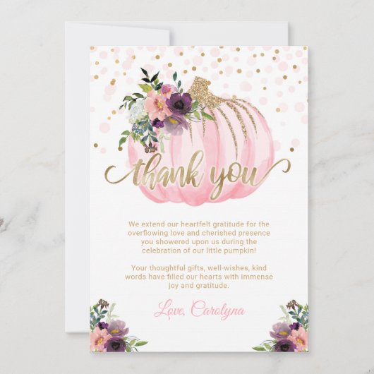 リトルカボチャ赤ちゃんシャワーサンキューカード5 x 7 サンキューカード (正面)