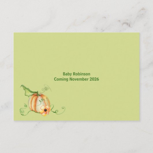 リトルカボチャ赤ちゃんシャワーベビー エンクロージャーカード (裏面)