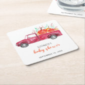 リトルカボチャ赤ちゃんシャワーレッドトラック秋かわいい スクエアペーパーコースター (アングル)