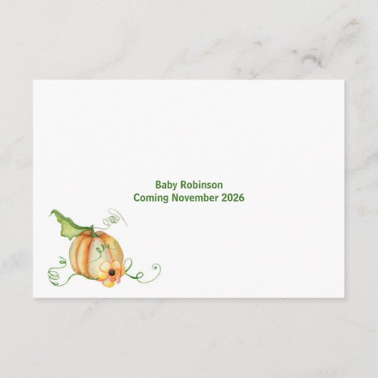 リトルカボチャ赤ちゃんシャワー家族の伝統ゲーム アドバイスカード (裏面)