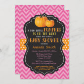 リトルカボチャ赤ちゃんシャワー招待状ピンクシェブロン 招待状 (正面/裏面)