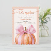 リトルカボチャ赤ちゃんシャワー招待状 – ピンクボウ 招待状 (スタンド正面)