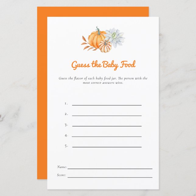 リトルカボチャ赤ちゃんシャワー推測ベビー食べ物ゲーム (正面/裏面)