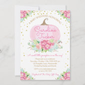 リトルカボチャ赤ちゃんシャワー水色ピンク金ゴールド 招待状 (正面)