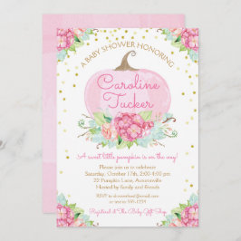 リトルカボチャ赤ちゃんシャワー水色ピンク金ゴールド 招待状