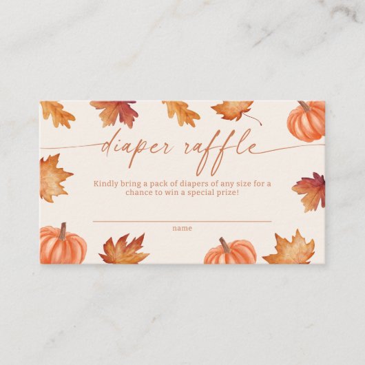 リトルカボチャ赤ちゃんシャワー秋おむつラッフルカード エンクロージャーカード (正面)