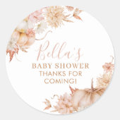 リトルカボチャ赤ちゃんシャワー秋ピンクフローラの好意 ラウンドシール (正面)