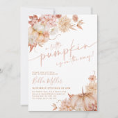 リトルカボチャ赤ちゃんシャワー秋ピンクフローラ 招待状 (正面)