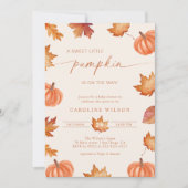 リトルカボチャ赤ちゃんシャワー秋焼けオレンジ 招待状 (正面)