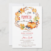 リトルカボチャ赤ちゃんシャワー紅葉リース 招待状 (正面)