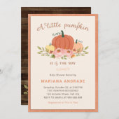 リトルカボチャ赤ちゃんシャワー素朴秋フローラかわいい 招待状 (正面/裏面)