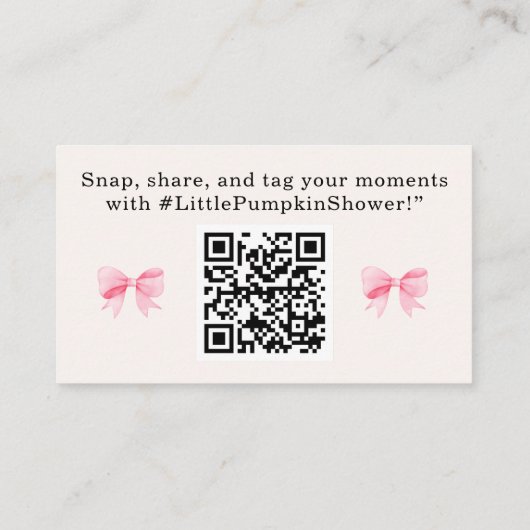 リトルカボチャ赤ちゃんシャワー – ピンクボウ秋 プレイスカード (裏面)