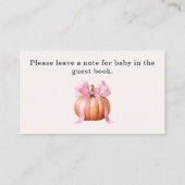 リトルカボチャ赤ちゃんシャワー – ピンクボウ秋 プレイスカード (裏面)