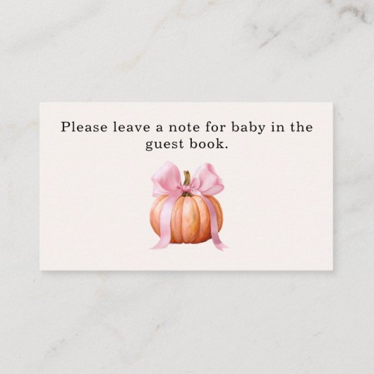 リトルカボチャ赤ちゃんシャワー – ピンクボウ秋 プレイスカード (裏面)