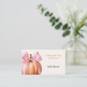 リトルカボチャ赤ちゃんシャワー – ピンクボウ秋 プレイスカード (スタンド正面)