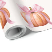 リトルカボチャ赤ちゃんシャワー – ピンクボウ秋 ラッピングペーパー (ロールコーナー)