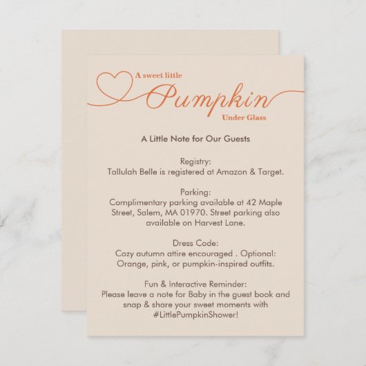 リトルカボチャ赤ちゃんシャワー – 秋シック エンクロージャーカード (正面/裏面)