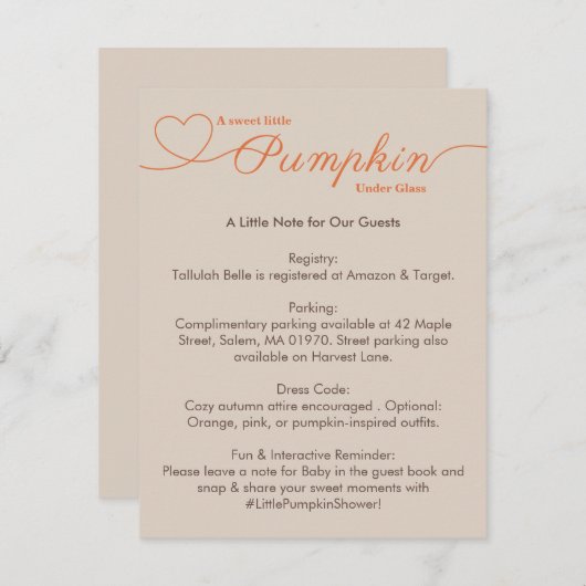 リトルカボチャ赤ちゃんシャワー – 秋シック エンクロージャーカード (正面/裏面)