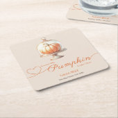 リトルカボチャ赤ちゃんシャワー – 秋シック スクエアペーパーコースター (アングル)