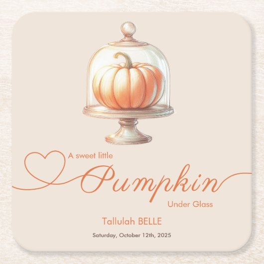 リトルカボチャ赤ちゃんシャワー – 秋シック スクエアペーパーコースター (正面)