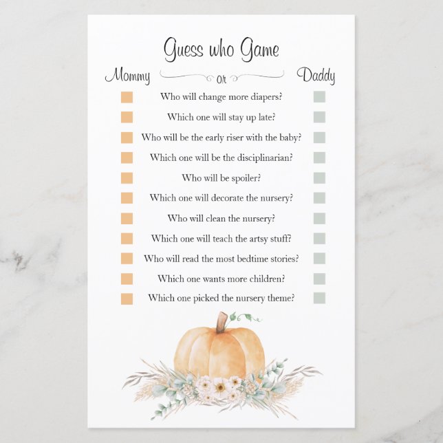 リトルカボチャ赤ちゃんシャワー"誰を推測"ゲーム (正面)