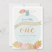 リトルカボチャ赤ちゃんブルーボーイ1st誕生日 招待状 (正面)