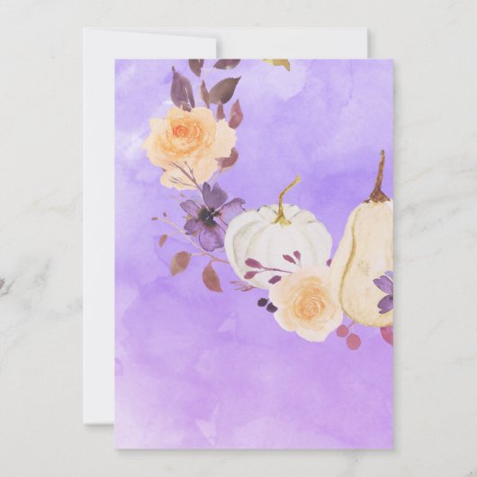 リトルカボチャ赤ちゃん女の子シャワーパープルブーケ 招待状 (裏面)