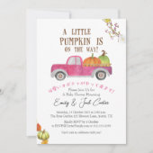 リトルカボチャ赤ちゃん女の子シャワーピンク素朴トラック 招待状 (正面)