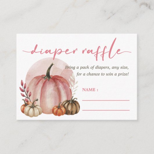 リトルカボチャ赤ちゃん女の子ピンクシャワーおむつラッフル エンクロージャーカード (正面)