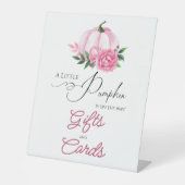 リトルカボチャ赤面ピンク秋素朴ベビーシャワー 台座サイン (正面)