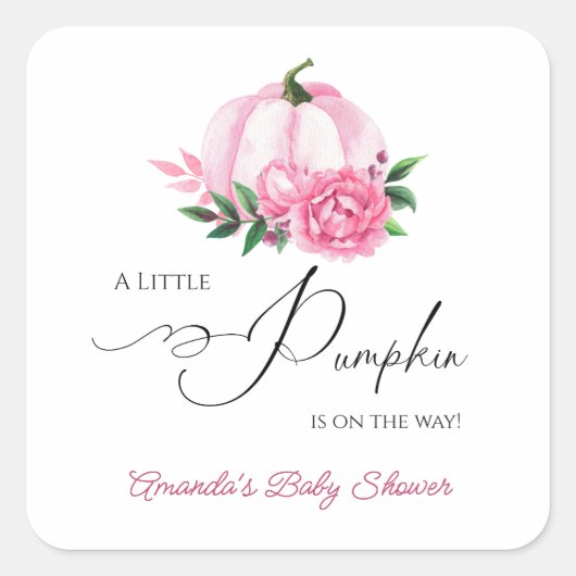 リトルカボチャ赤面ピンク素朴ベビーシャワー スクエアシール (正面)