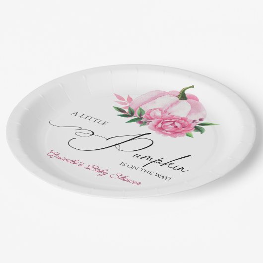 リトルカボチャ赤面ピンク素朴ベビーシャワー ペーパープレート (アングル)