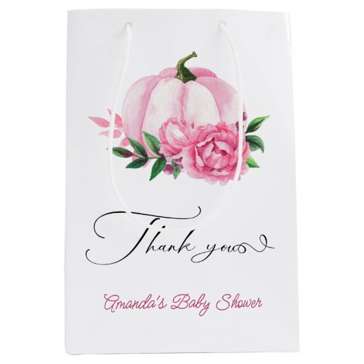 リトルカボチャ赤面ピンク素朴ベビーシャワー ミディアムペーパーバッグ (正面)