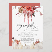 リトルカボチャ赤面秋ガールフローラベビーシャワー 招待状 (正面/裏面)