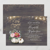 リトルカボチャ金ゴールドグリッター秋ベビーシャワーインヴィ 招待状 (正面/裏面)