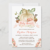 リトルカボチャ金ゴールドグリッター秋ベビーシャワー 招待状 (正面)