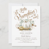 リトルカボチャ金ゴールドグリッター秋ベビーシャワー 招待状 (正面)