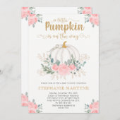 リトルカボチャ金ゴールドピンクフローラ赤ちゃんシャワー 招待状 (正面/裏面)