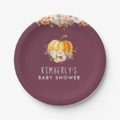 リトルカボチャ金ゴールドフローラベビーシャワー紙プレート ペーパープレート (正面)