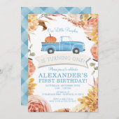 リトルカボチャ青いトラックボーイ1st誕生日パーティーI 招待状 (正面/裏面)