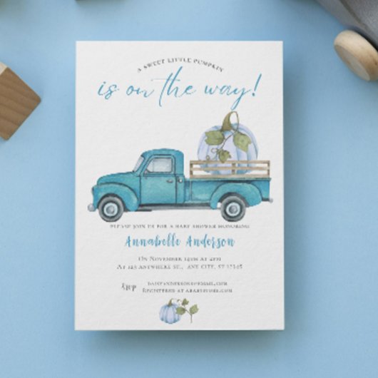 リトルカボチャ青い水色ボーイベビーシャワー 招待状