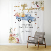 リトルカボチャ青トラック赤ちゃんシャワー背景 タペストリー (インサイチュ)