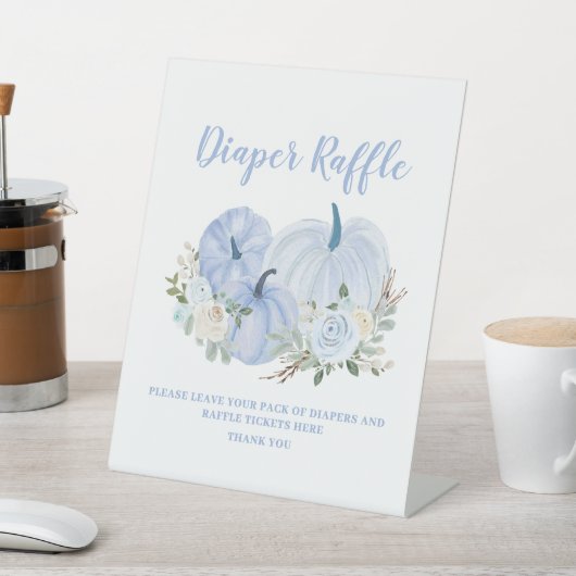 リトルカボチャ青ベビーシャワーおむつラッフル 台座サイン (インサイチュ)